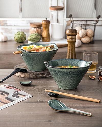 Miniatura 3 de UNICASA Juego de 2 cuencos japoneses para ramen con palillos, cucharas y reposos, 26 onzas, para fideos de porcelana profunda, para Udon, Pho,
