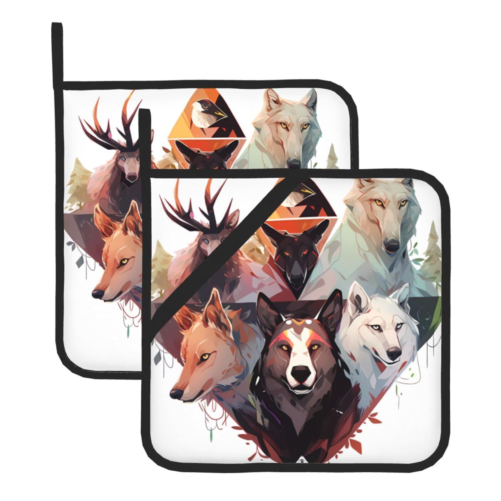 Wolves and Reindeer Square Heat Resistant Trivet Set Thick and Durable for Baking Barbecue Cookware Oven