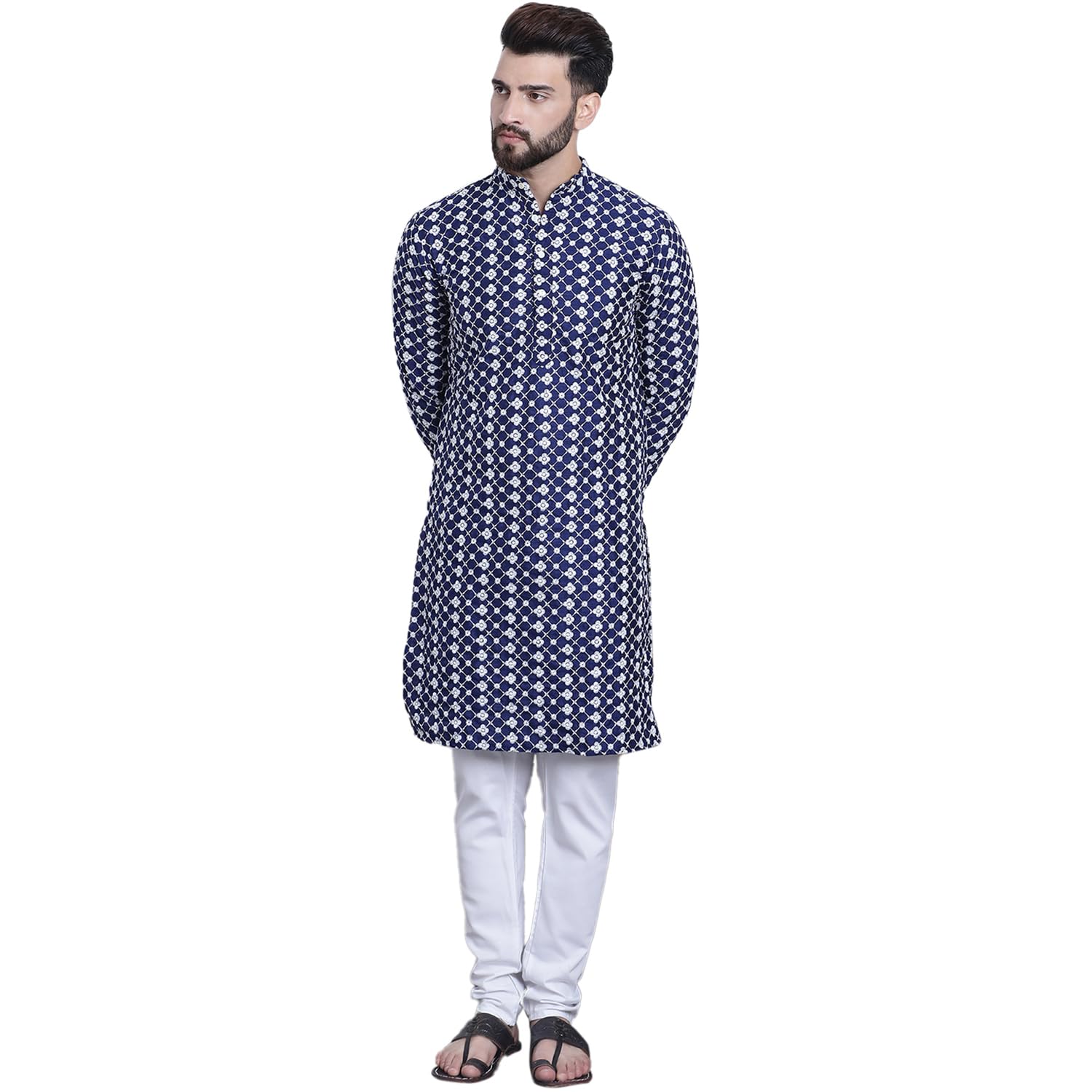 sojanya (Since 1958 Men's Silk Blend Embroidered Kurta & Churidar Pyjama Set-picture-46