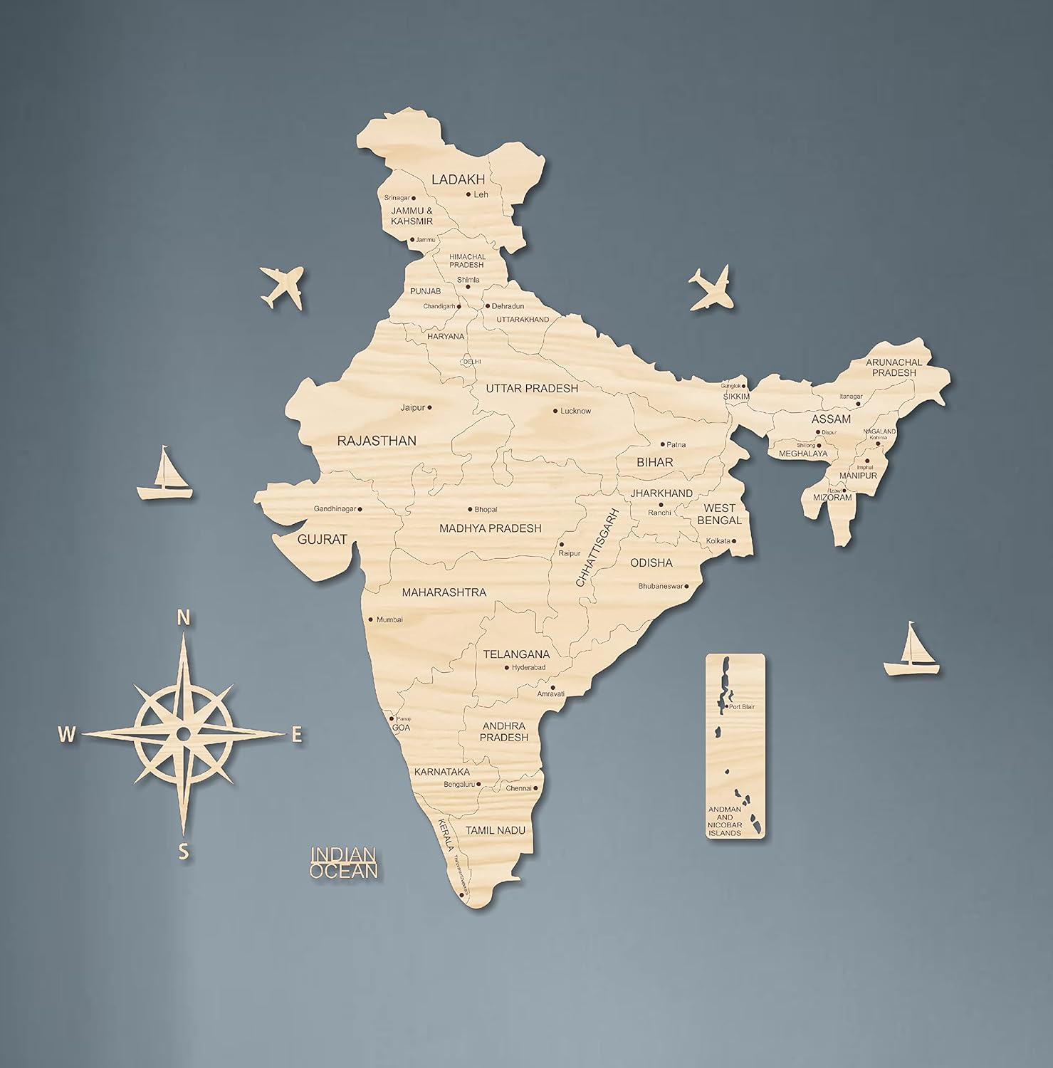 AD INFINITUM® 3D Wooden Map of India | Home Decor | Office Decor | A great gift for travelers | Wall decor State and Capital names with Borders (3x2 Feet, Beige Maple)