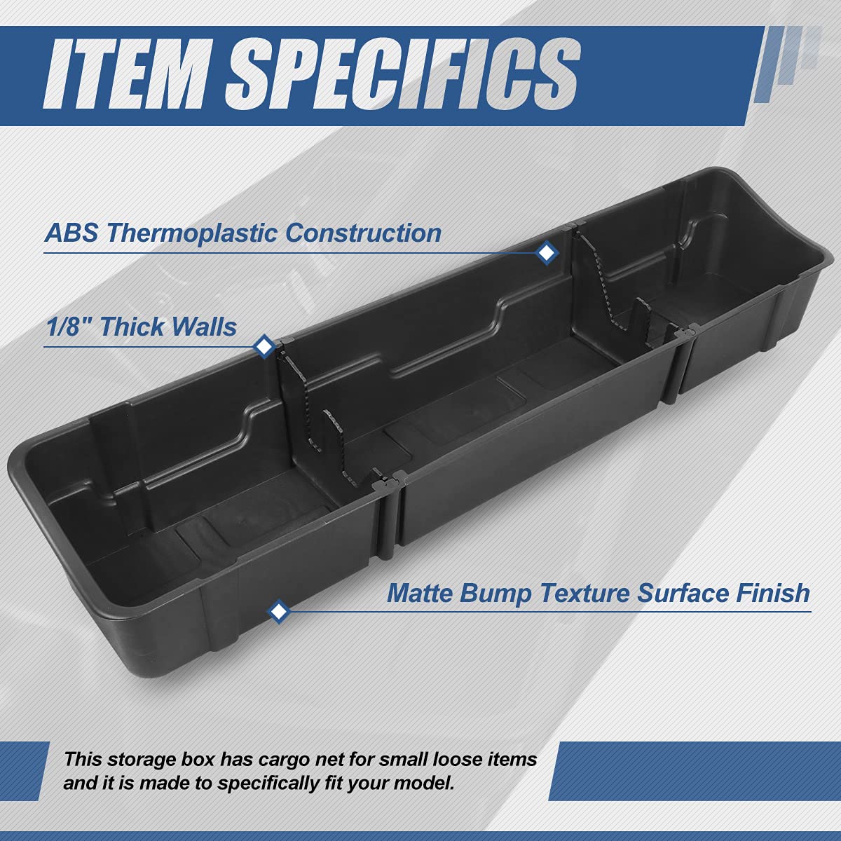 Auto Dynasty Under Seat Cargo Storage Box Organizer for 2015-2024 Ford F150 Crew Cab 2015-2024, F250 F350 Super Duty Crew Cab, Rear Extra Cargo Store Truck Organizer