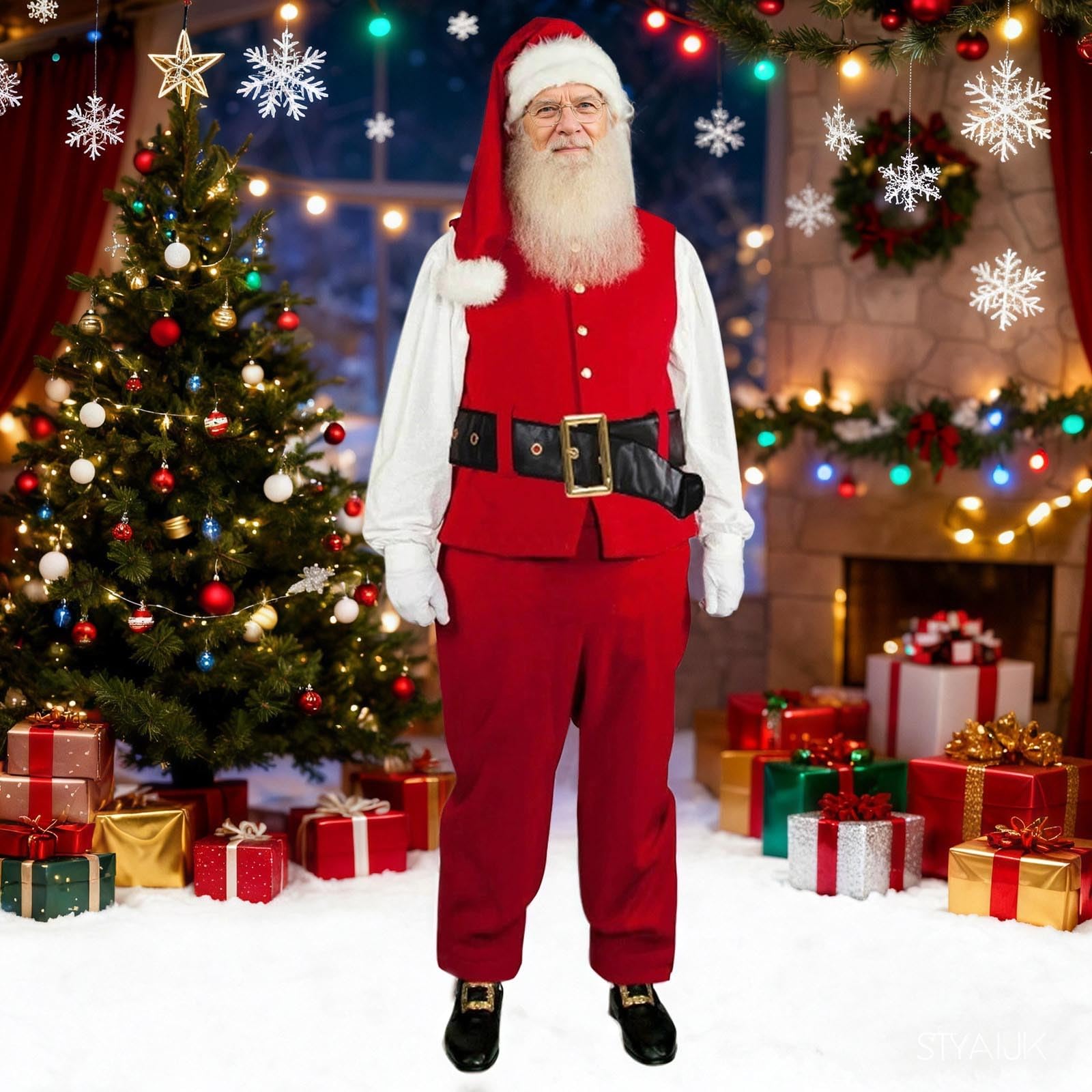 Festliche Weihnachtsmann-Kostümierung für Events mit edlem Design perfekt für saisonale Auftritte wärmender Stoff vielseitig kombinierbar ideal für Rollenspiele Feierlichkeiten in der Winterzeit