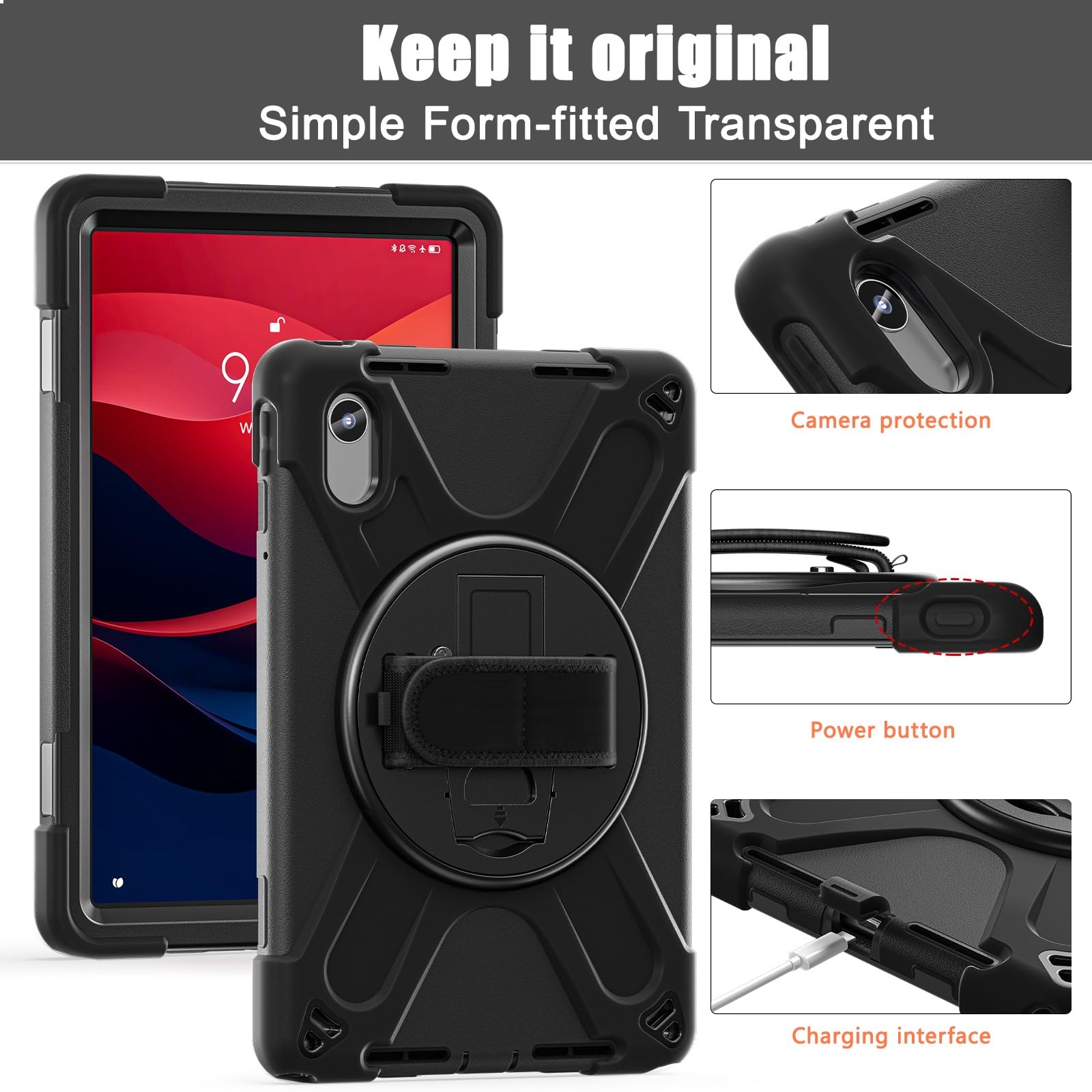 Custodia protettiva per Lenovo Tab M11 2024 TB-336FU/TB-335FU/TB-330FU/331FC/K11, resistente, robusta, antiurto, con tracolla, custodia protettiva per bambini in silicone (nero)