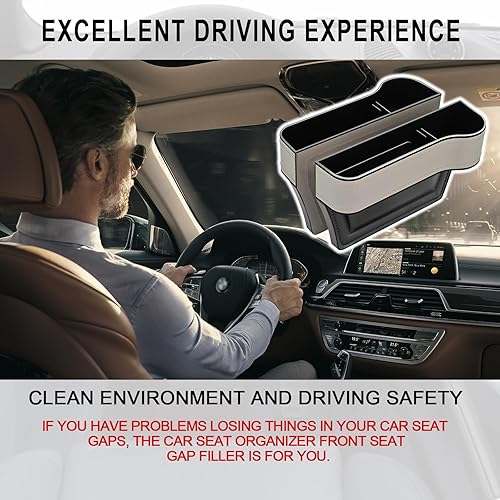 Miniatura 8 de Car Seat Gap Filler Organizer, 2 Pack Multifunctional Car Seat Organizer, Auto Console Side Storage Box with Cup Holders 2 Seat Hooks for Drink, Car