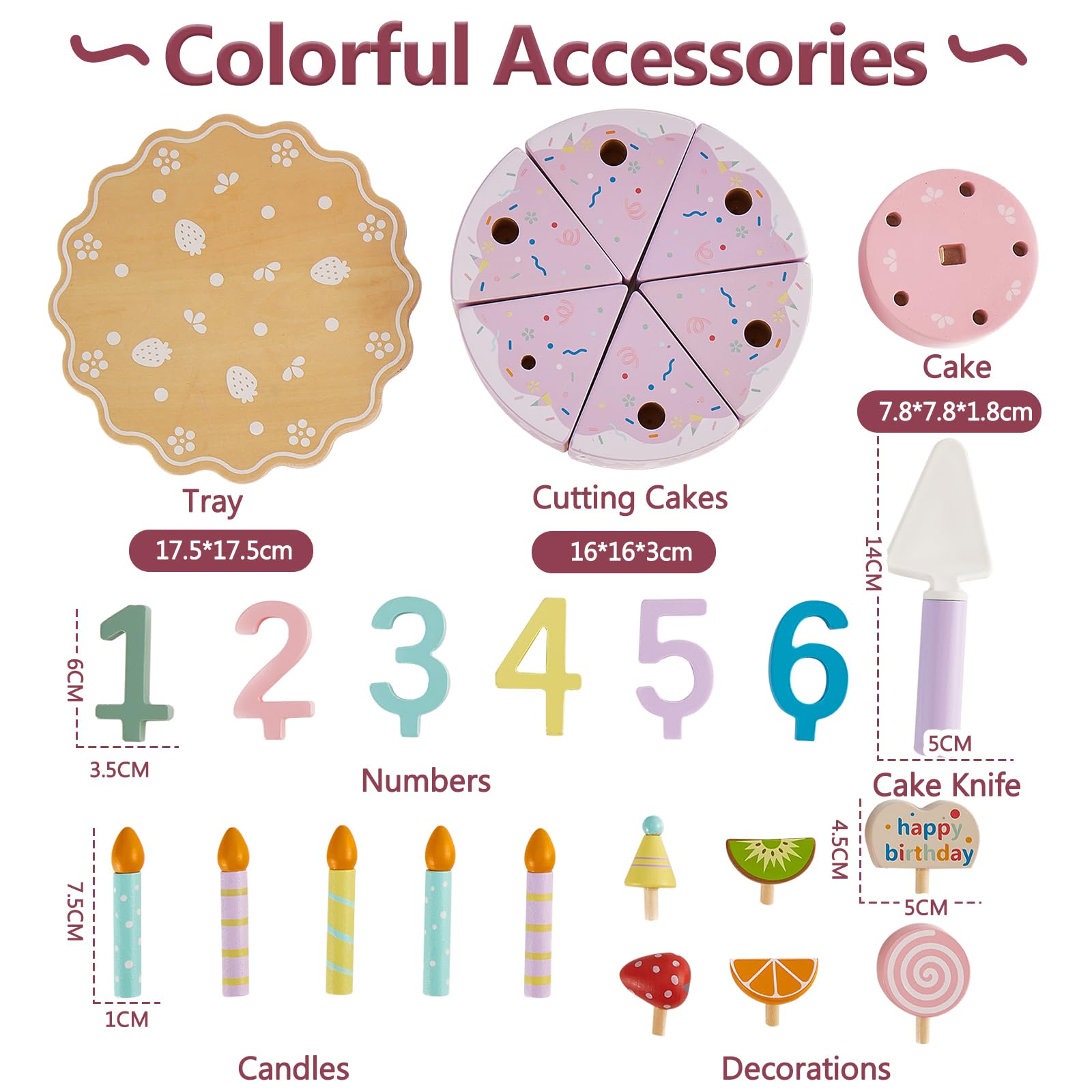 HERSITY Gateau Anniversaire en Bois Jouet Couper Boulangerie Enfant 3 Ans+ | Nourriture Découper, Accessoire Cuisine Dinette Jeux Enfant, Jouet Aliment Bois Cadeau pour Garçon Fille Enfant