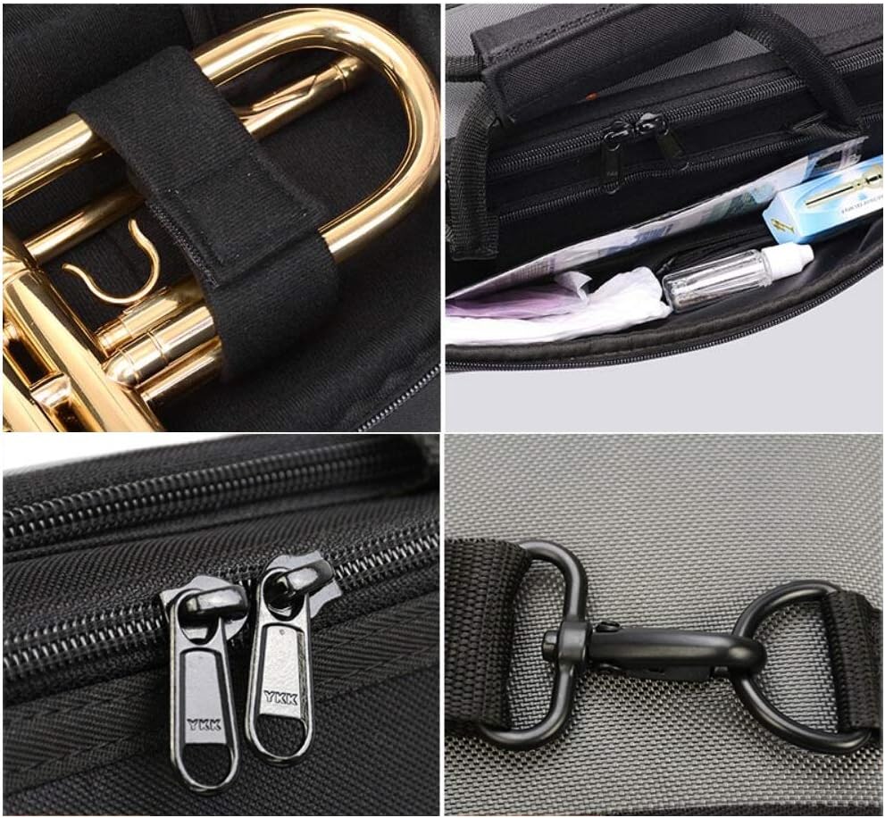 Profession Thickened 0.78inch（20mm）Sponge Trumpet Bag Brass Instrument Case bB Trumpet Cover Double Shoulder Strap Portable Brass Instrument Box Bag