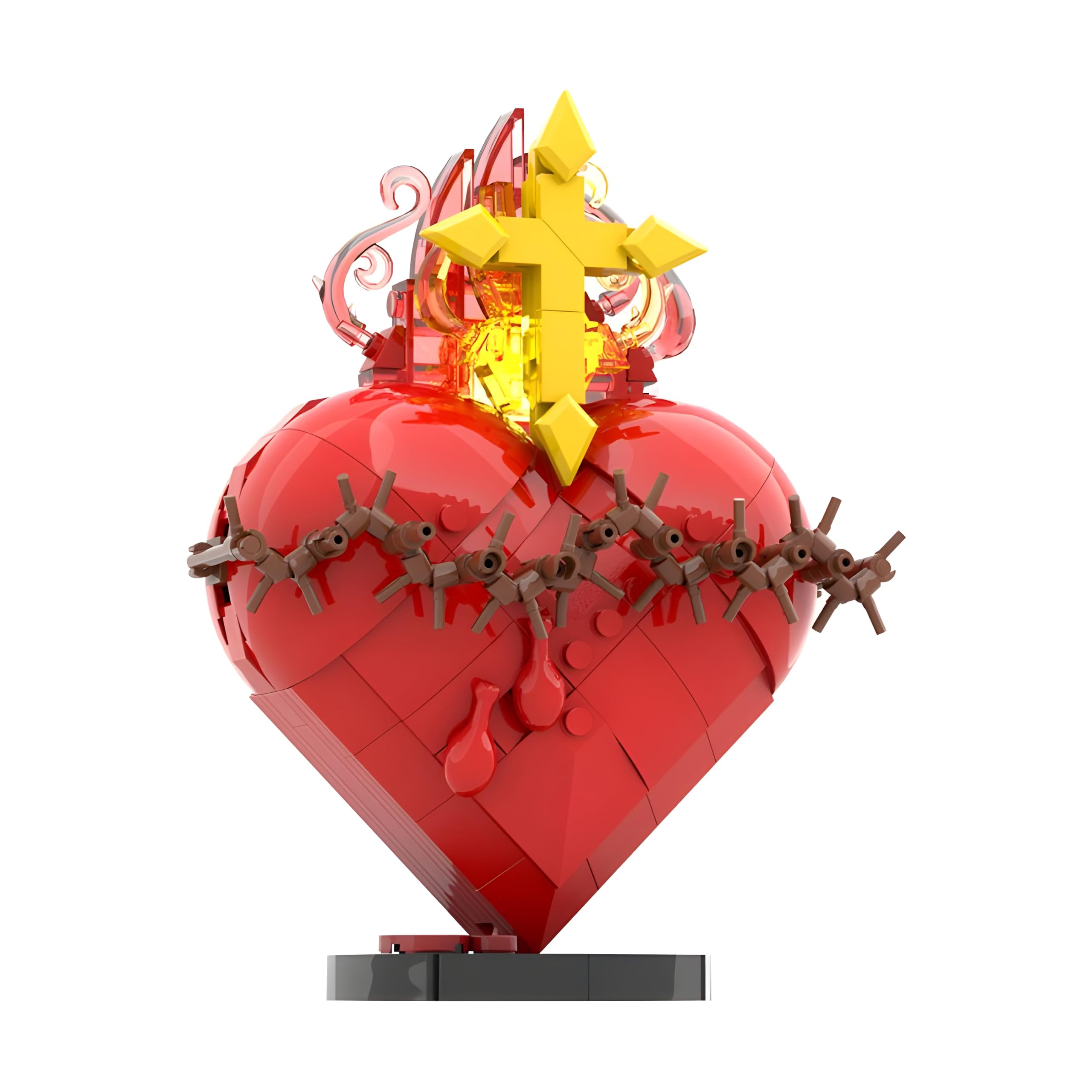 Cbmesmeric Sacred Thorn Heart Building Blocks Set, 245 PCS Red Sacred Heart Building Toys with Golden Cross Base, Gothic Dark Brick Model Decor, Collectible Gift for Adults & Teenagers Hobby Lovers