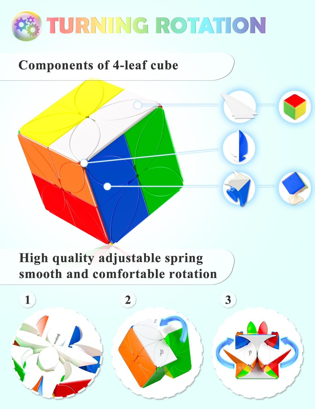 ROXENDA Irregular Clover-Shaped Speed Cube Stickerless Magic Cube, Professional Smooth Lucky Puzzle Cube - Image 3