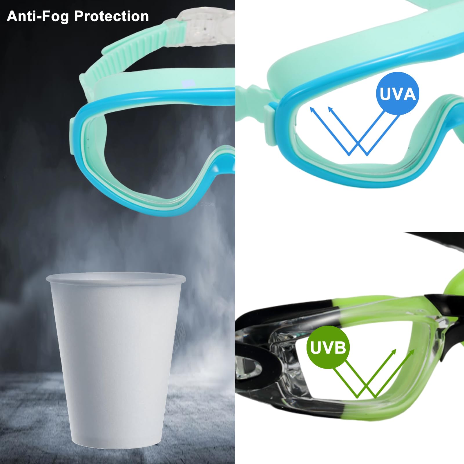 Lot de 2 lunettes de natation pour enfants, verres monobloc et lunettes de natation de style compact pour enfants et jeunes adolescents âgés de 3 à 15 ans