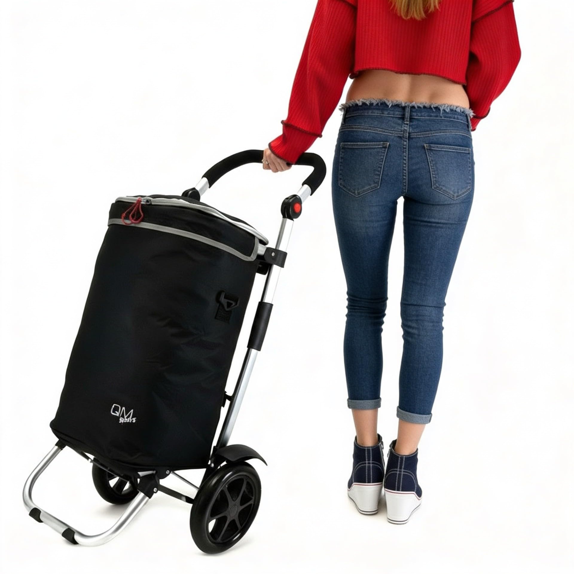 EINKAUFSTROLLEY 40 L faltbar 3in1 mit Kühltasche, schwarz Alurahmen frisch klappbar, robust kugelgelagert