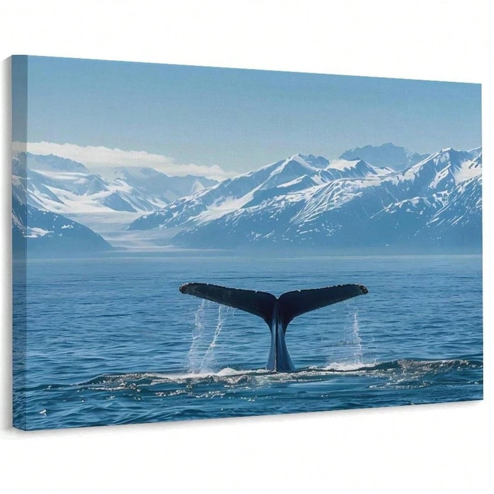 Toile queue de baleine et montagnes graphisme moderne sans cadre - 8