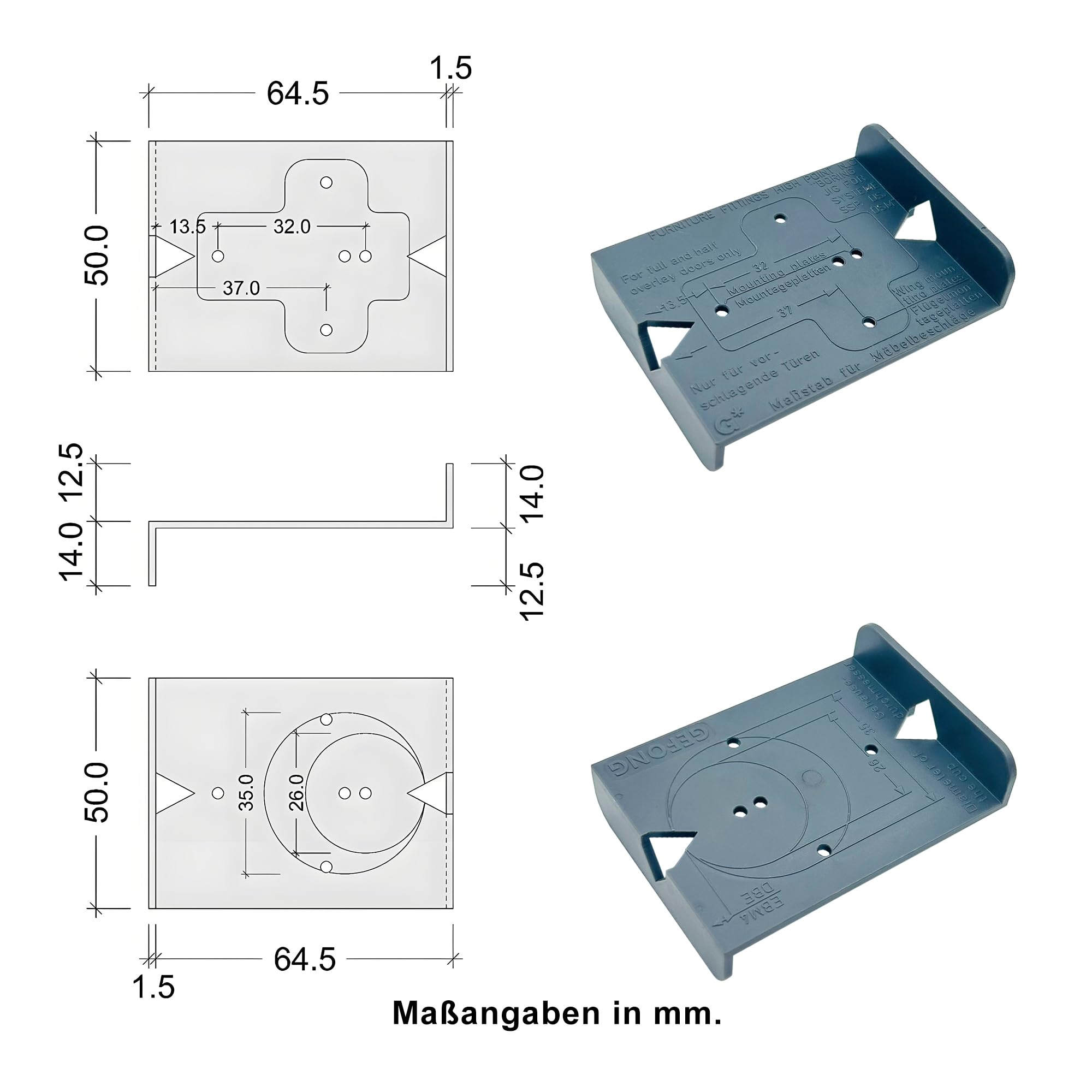 Bisagra Plantillas de Marcado de Orificios para Placas de Montaje Plantilla de Perforación Copa de 26 mm y 35 mm para Puerta de Armario Cocina Armario de Baño 2 Piezas