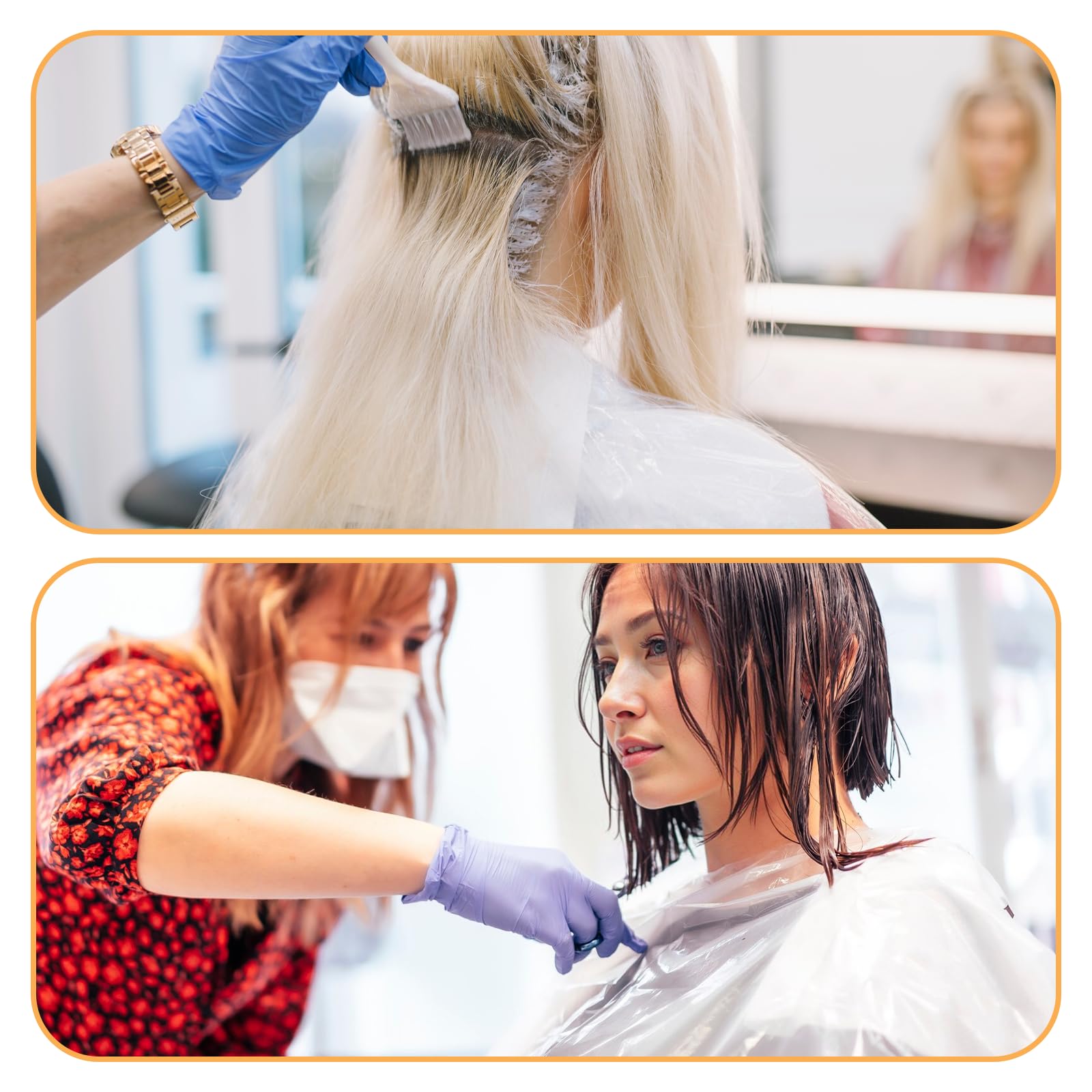 100 capas desechables para cortar el cabello, 47 x 36 pulgadas, impermeables, para peluquería, peluquería, peluquería, peluquería, peluquería, capa de plástico para colorear, delantal para colorear, 6