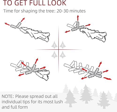 Miniatura 7 de HOMCOM Árbol de Navidad artificial preiluminado de 4 pies de alto con 225 ramas flocadas de nieve, 100 luces LED blancas cálidas o coloridas, forma