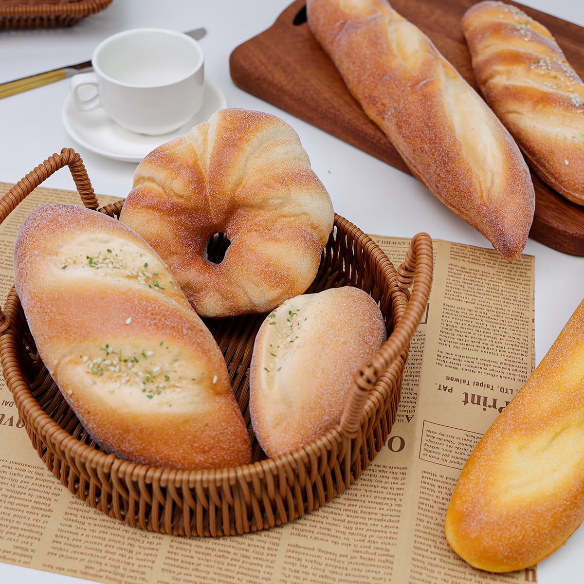 6 Stück Lebensecht Laib Lebensmittel Dekor Künstlich Donut Kokosnuss Sesam Brot Gefälschte Baguette Anzeige Realistisch Nachspeise Ornament Innen