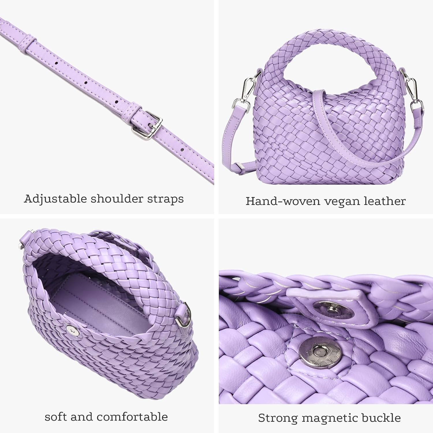 Vegan Leather Woven Crossbody Bag,Mini Hobo Handbags,Crossbody purse for Women, Small woven tote bag with Adjustable straps - Image 7