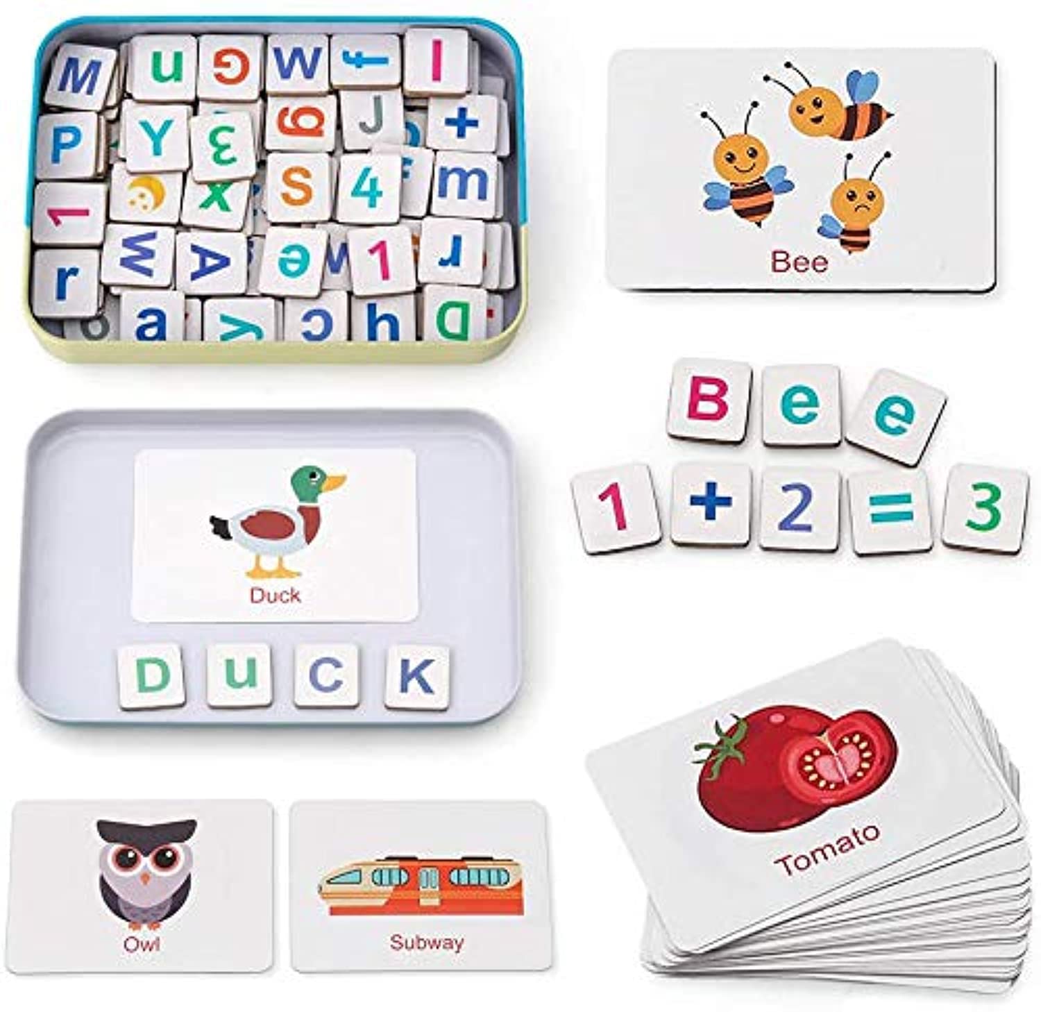 HOOME Magic wood Letter puzzles, Fridge Magnets ABC Alphabet Word Flash Cards Preschool Spelling Counting Game Learning Uppercase Lowercase Math Gifts for 3 4 5 Year Old Preschool Toddler Kid