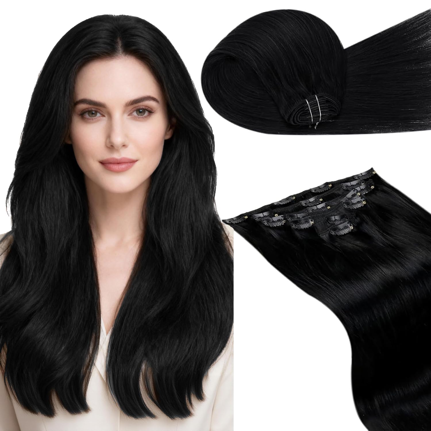 LaaVoo Hair Extensions Clip in Real Human Hair Brown Clip in Hair Extensions Dark Brown Full Head 16 Inch 120g 7pcs Remy Straight Hair Double Weft #4 — view 89