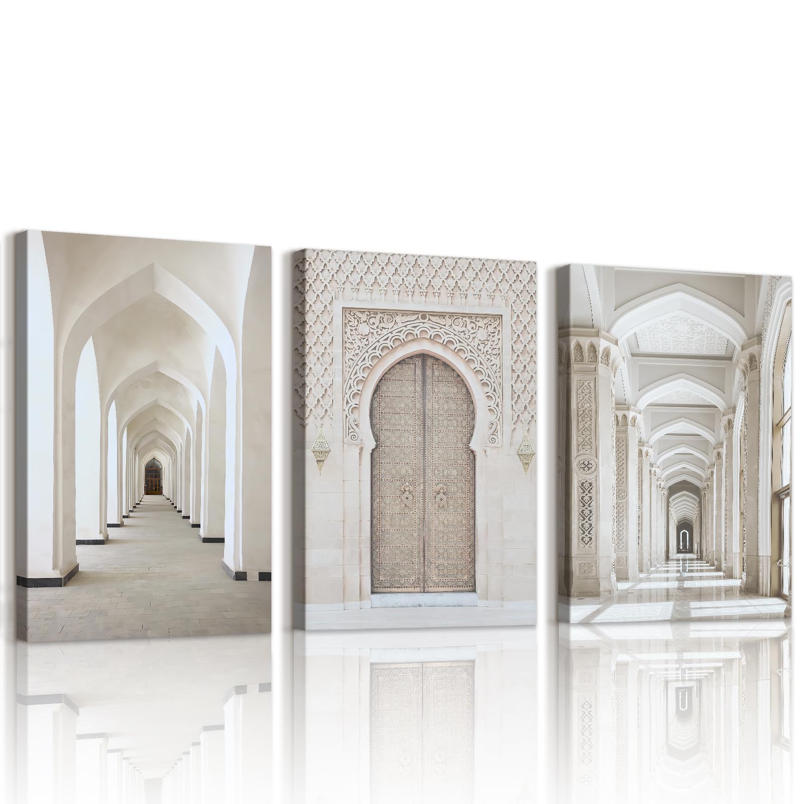 WENGTIAO Set of 3 Islamic Architecture Canvas Wall Art Prints Framed Pictures Beige Mosque Painting on Canvas Living Room Bedroom Home Wall Decor 30x40cmx3 — image 1