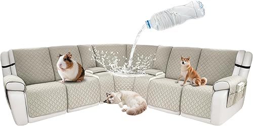 Miniatura 98 de Fundas impermeables para sofá reclinable seccional en forma de L, funda para sofá seccional reclinable de 7 piezas, antideslizante, lavable, juego
