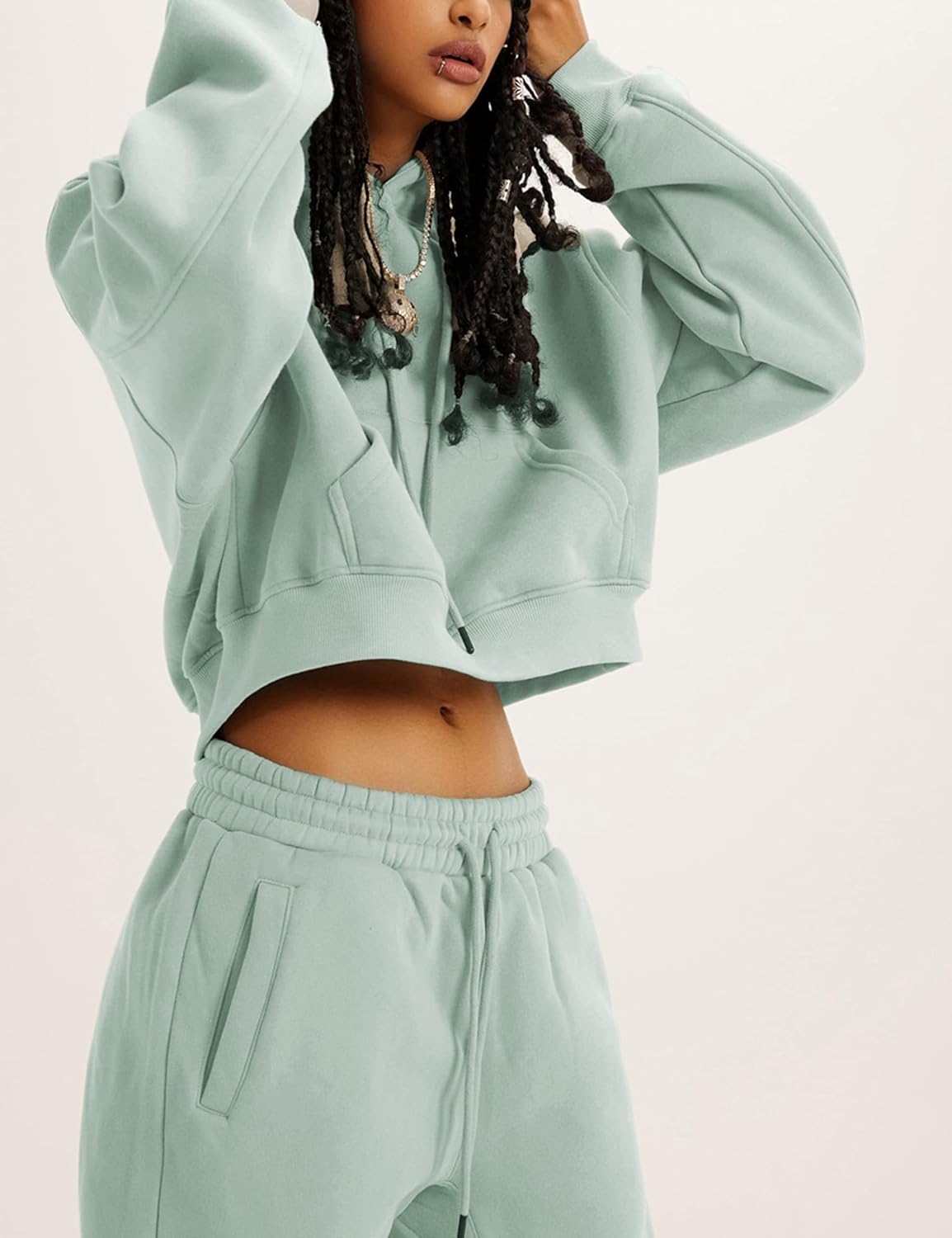 Women's 2pc Airport Outfits Casual Hoodie Fleece Tracksuit Sweatshirt Pullover Jogging Pants Pockets - Image 3