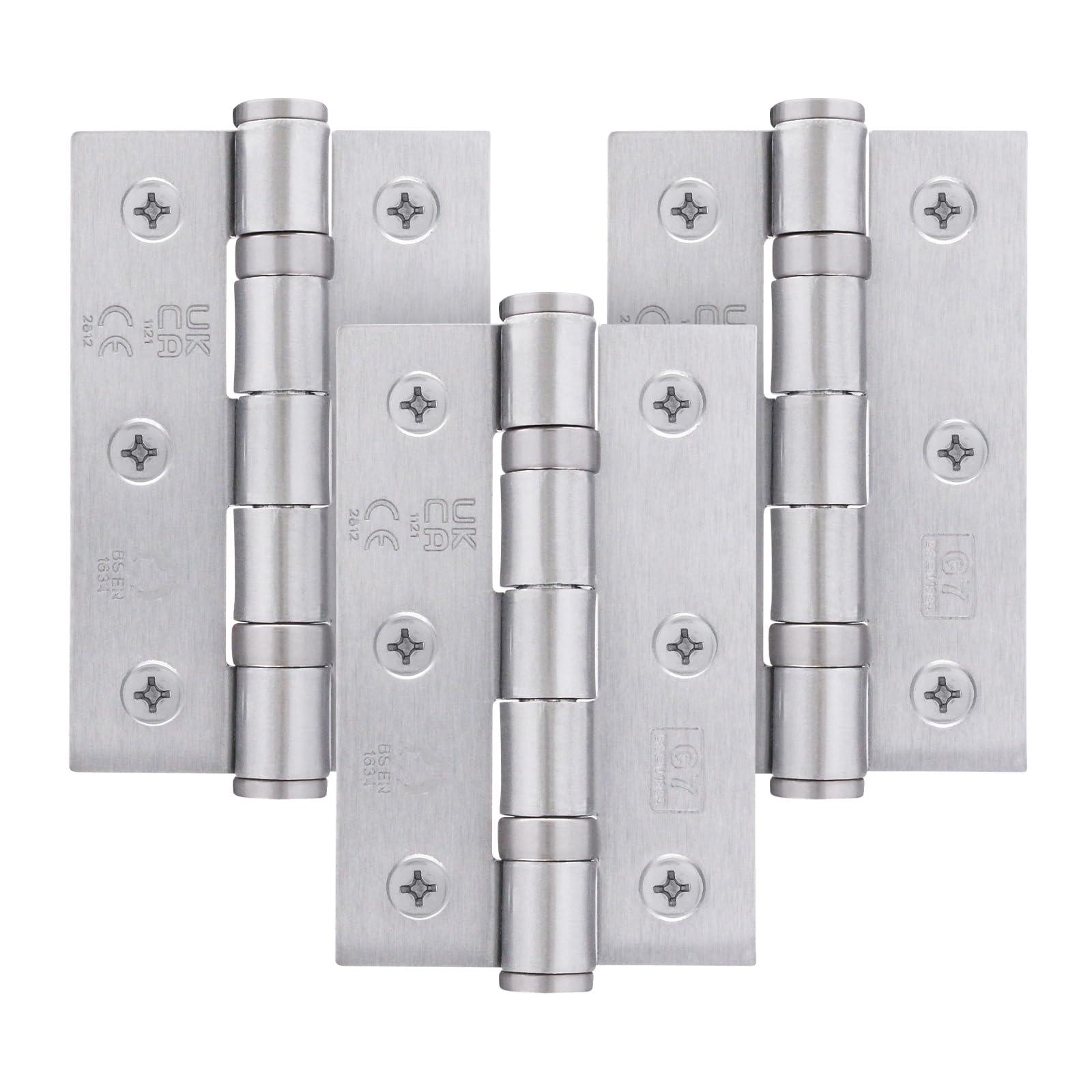 EAI Satin Door Hinges | 3 Inch / 76mm Satin Chrome Internal Fire Door Hinges | 1.5 Pairs