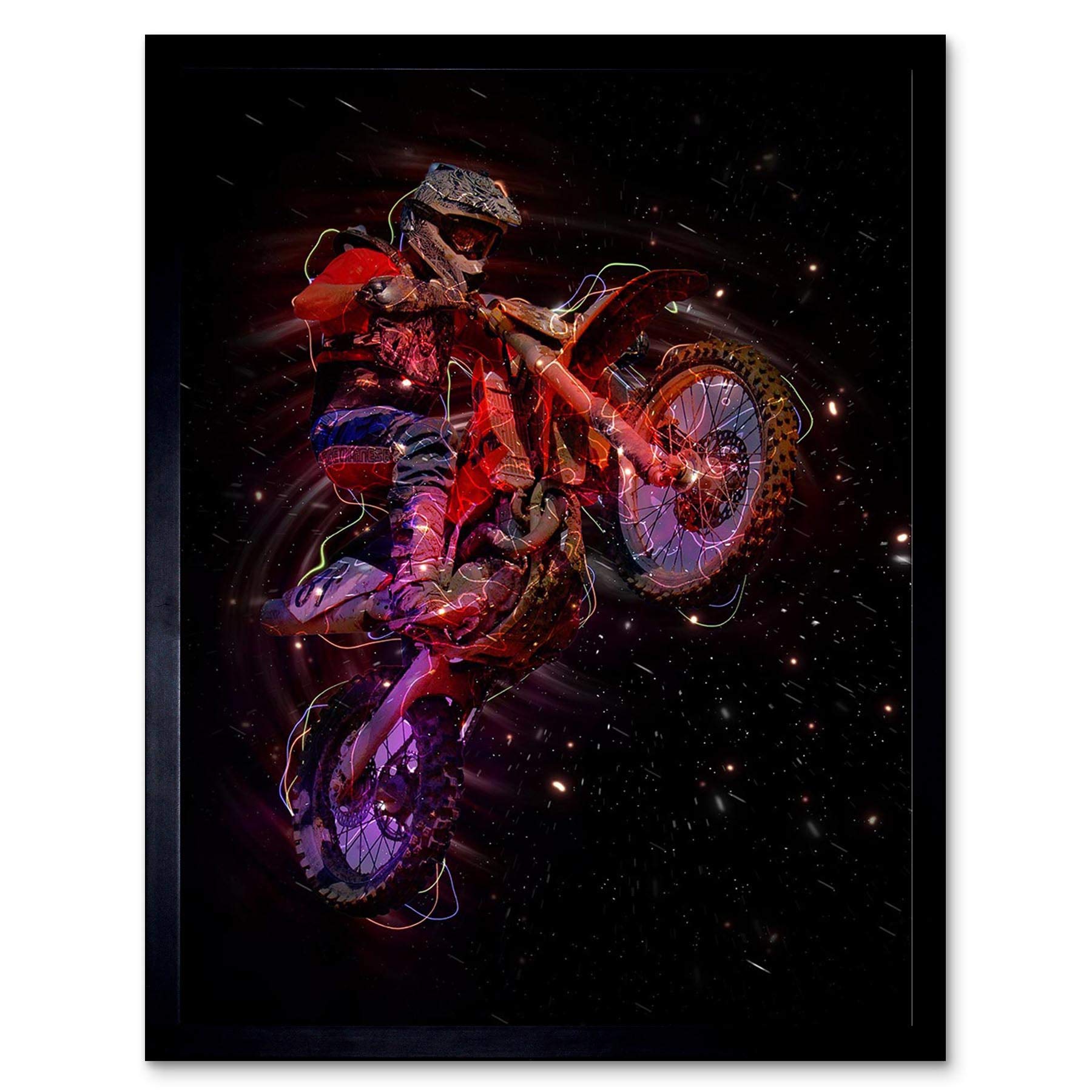 Artery8 Framed Wall Art Print - Electric Light Motocross Bike - Red - 12x16"