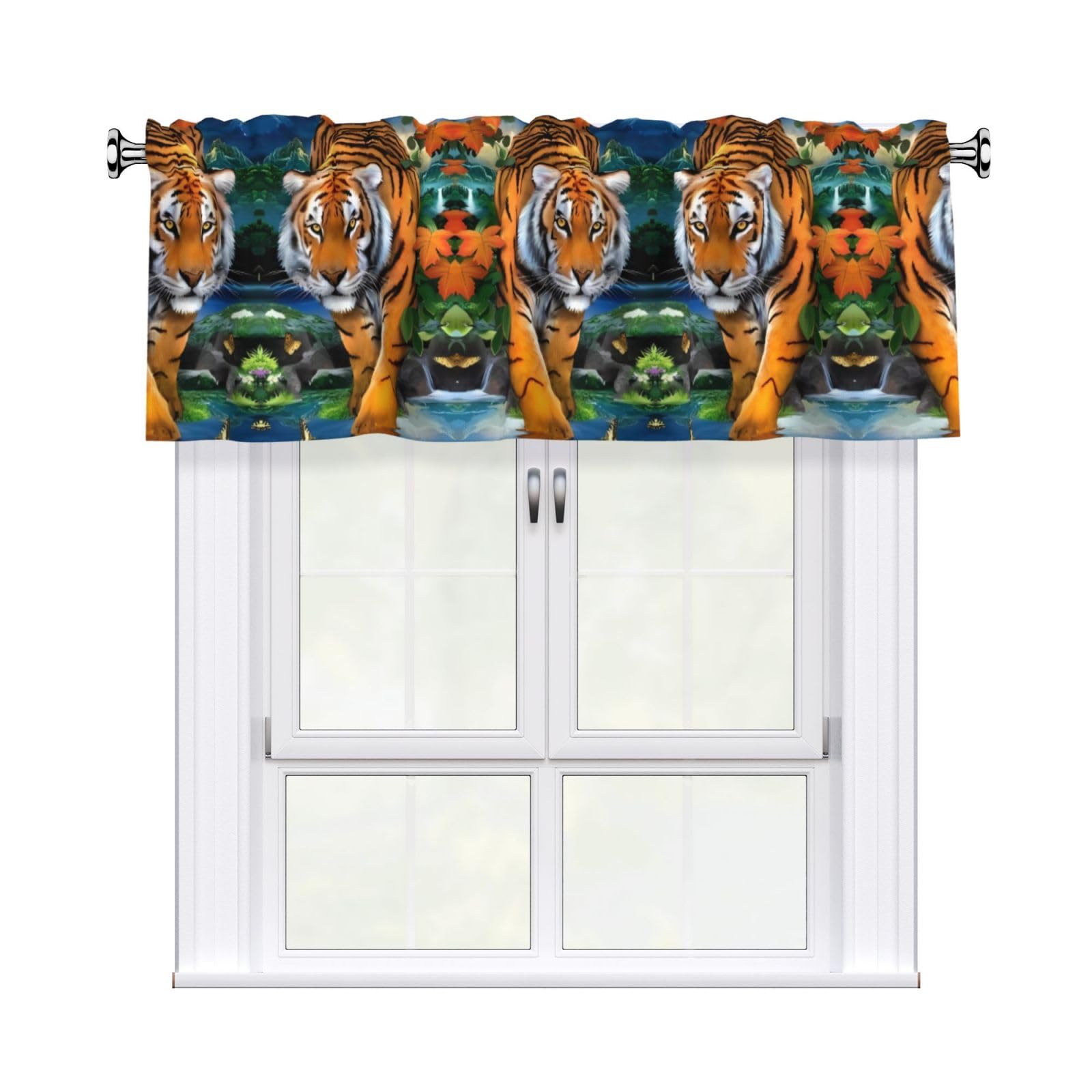WHJSHOP tiger Prints Curtain Valance 54x18 Inch - Peach Skin Window Layer with Delicate Print, Filtered Light for Kitchen Use