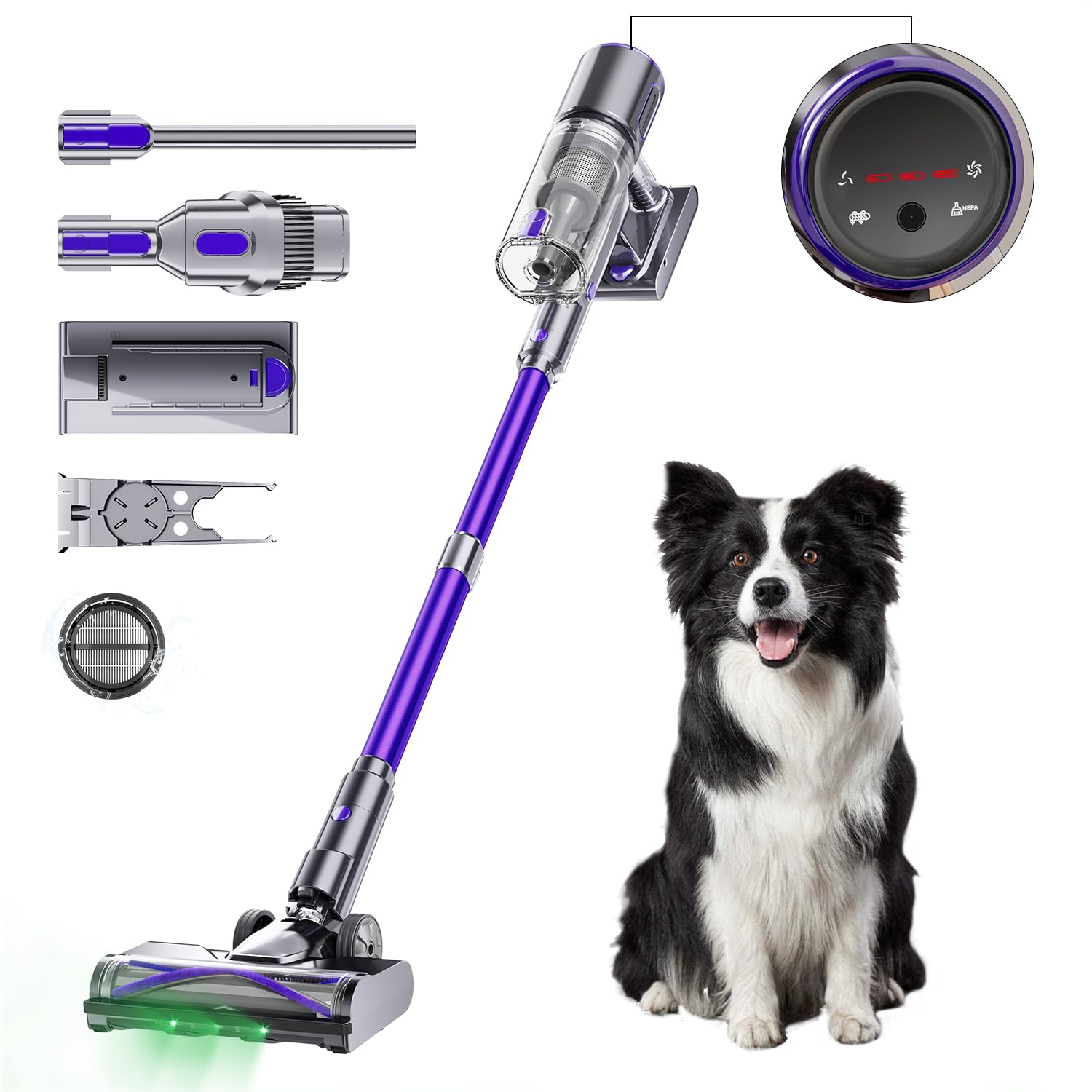 EUARY Cordless Vacuum Cleaner, 550W 50KPa Powerful Suction, 60Min Upright Handheld Stick Vacuum with Anti Hair Wrap,Smart Touch Screen, Self-Standing Cordless Vacuum, For Carpet, Pet Hair Home