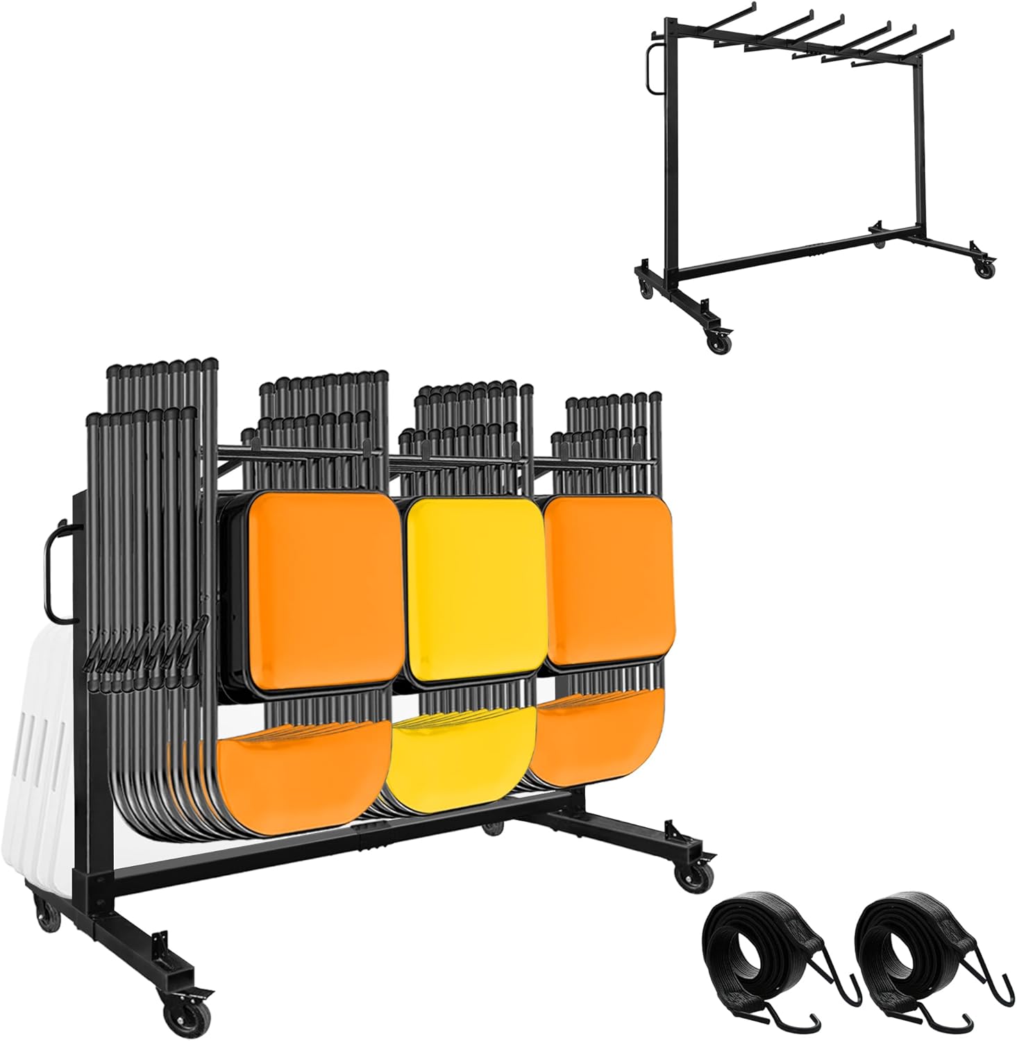 Folding Chair Cart, Hold up to 48 Chairs, Folding Chair Rack with Wheels, Folding Chair Storage, Heavy Duty Folding Chair Storage Rack