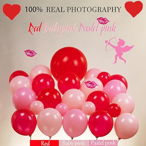 Miniatura 6 de Kit de arco de guirnalda de globos rojos y rosados, más de 130 piezas con arco y flecha XXOO globos en forma de corazón para mujeres y niñas, día de