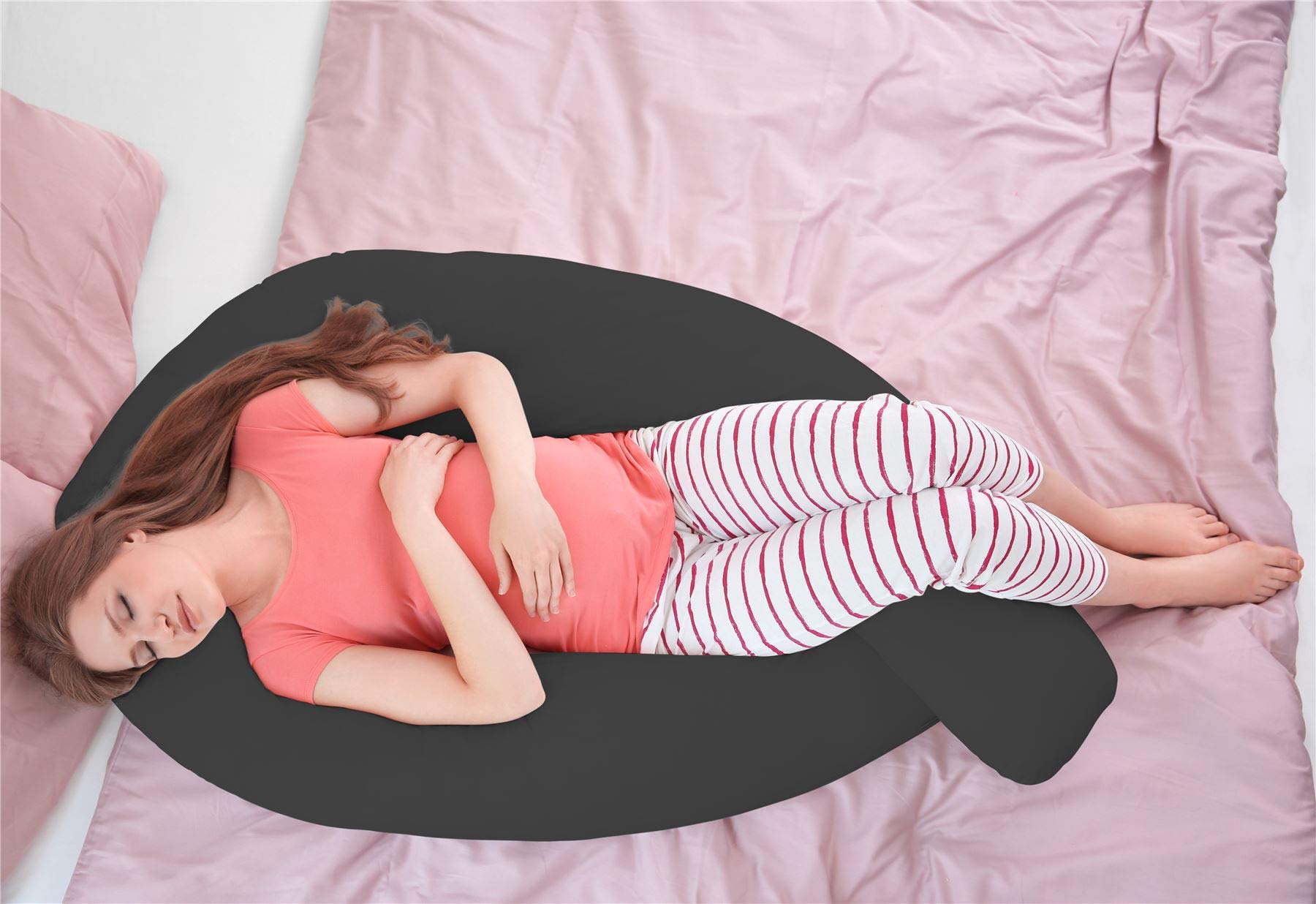 Hometex 12ft U Shaped Pillow & Case (Black) - Pregnancy Maternity Support