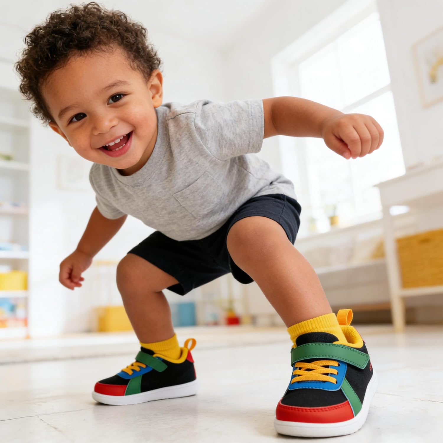 SKYWHEEL Toddler Shoes Lightweight Comfort Wide Opening Sneakers | Zero-Drop Barefoot Sole Promotes Healthy Foot Development, Wide Stretch Opening with Hook & Loop, Machine Washable