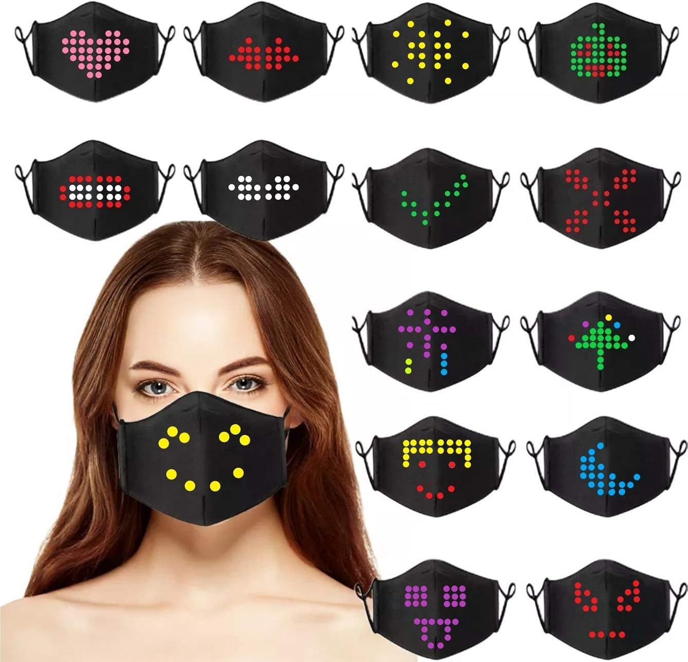 (New Updated Model) LED Face Mask, Voice Activated Light Up Smart Mask, Cool Sound Reactive Party Rave Masks : Clothing, Shoes & Jewelry