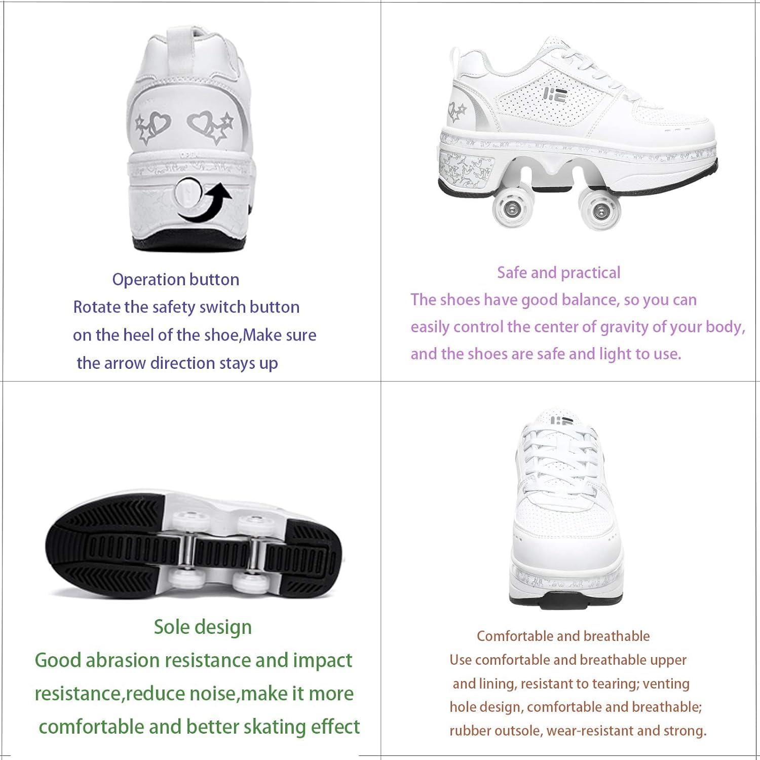 Rolki Z Kolorowymi Diodami Led - Męskie I Damskie Buty Do Jazdy Na Rolkach, Automatyczne Buty Do Chodzenia Dla Dorosłych I Dzieci, White, 7.5 UK