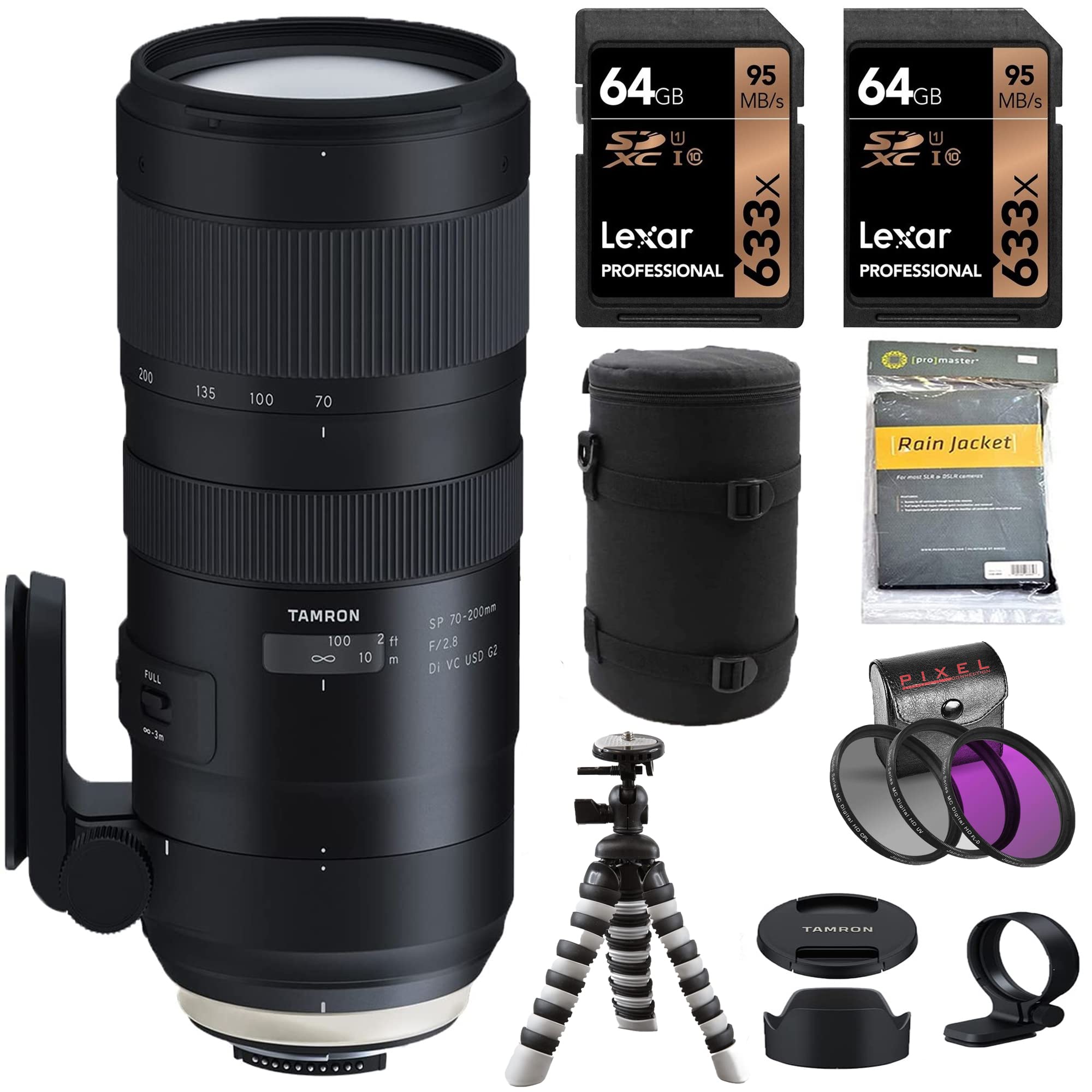 Tamron SP 70-200mm f/2.8 Di VC USD G2 Lens for Nikon F Camera + Advanced Accessory and Travel Bundle