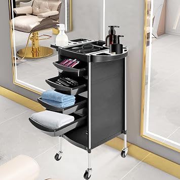 Hairdressing Trolley on Wheels Multifunctional Beauty Salon Hairdresser Trolley with 4 Drawers, Side Tray Hair Dryer Holder, for Hairdresser Storage Tools Accessories