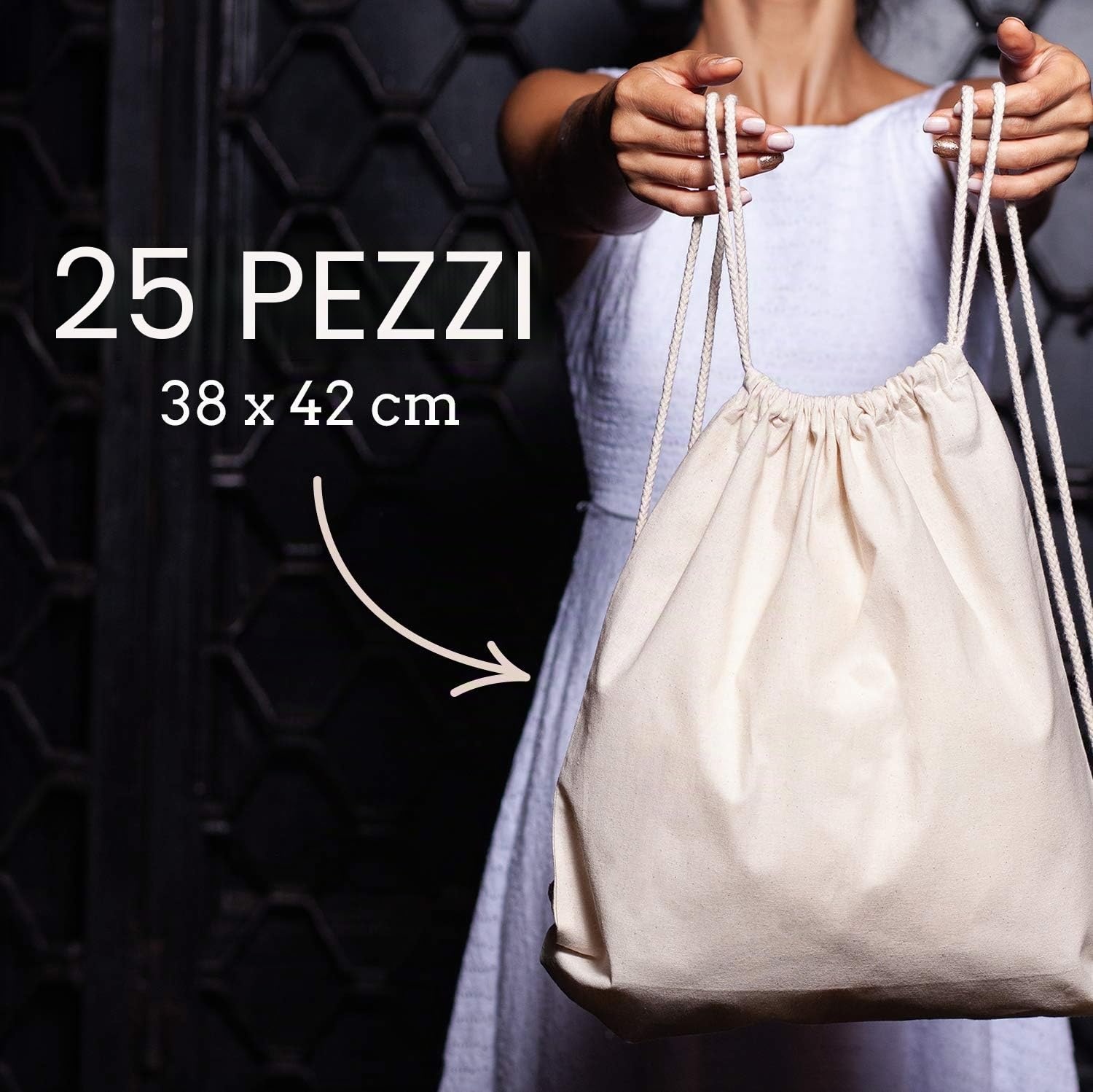 ELES VIDA Borsa da palestra in cotone 25 pezzi 38x42cm - Borsa sportiva - Zaino Borsa in tela, Borsa in tela certificata OEKO-TEX® Borsa per la spesa Sacca da palestra Sacca per set di pittura