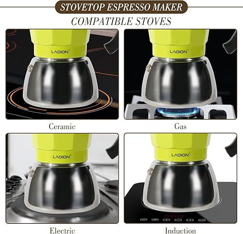 Miniatura 4 de Máquina de café expreso para estufa, olla moka de 6 tazas, máquina de café expreso compatible con cocinas de inducción, cafetera cubana de acero