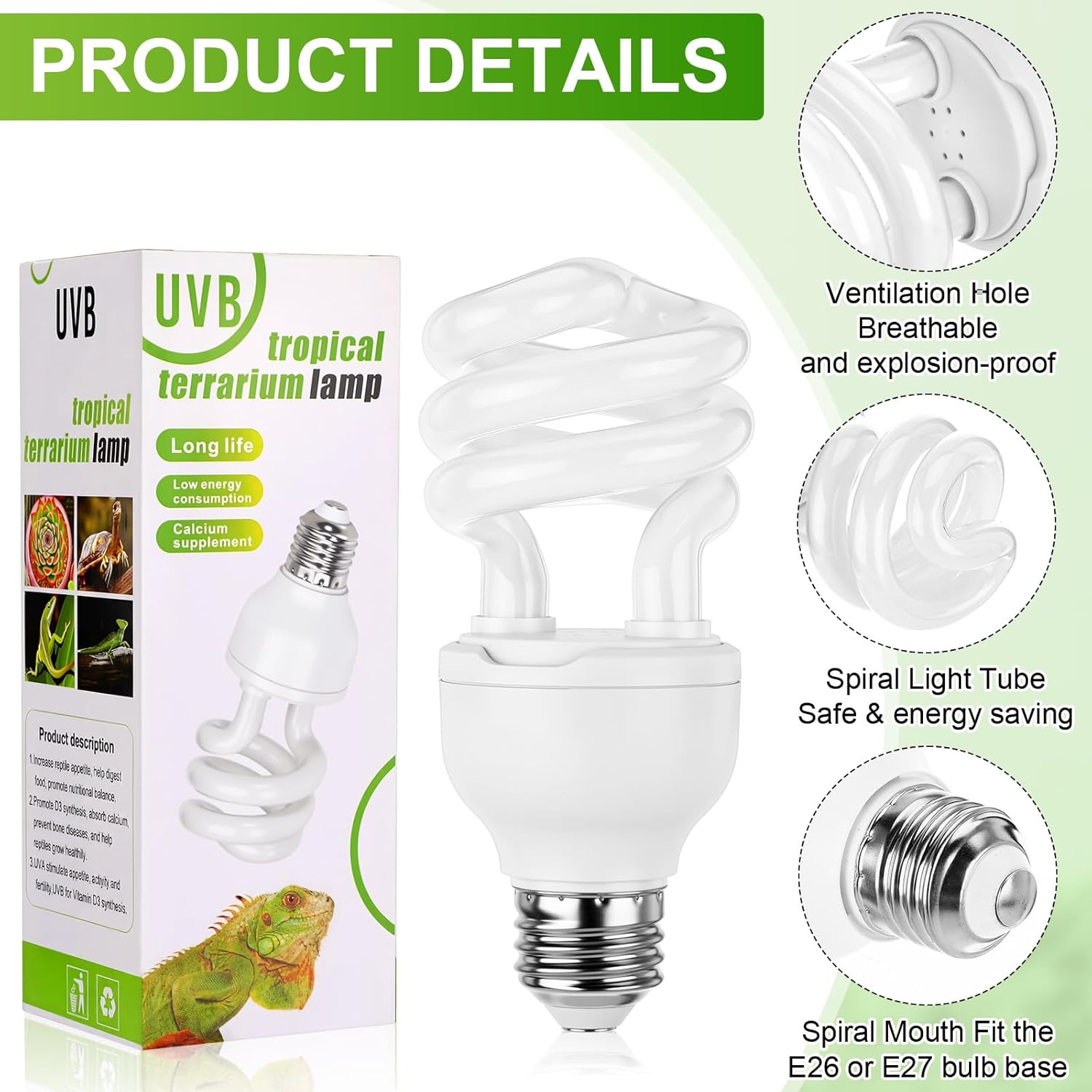 Reginary 4 Pcs UVB Reptile Light 5.0 13 W UVB Bulb for Desert Tropical & Sub-Tropical Reptiles Compact Fluorescent Lamp, Ideal for Chameleons, Lizards, Tortoises, Snakes, Iguanas & Turtles