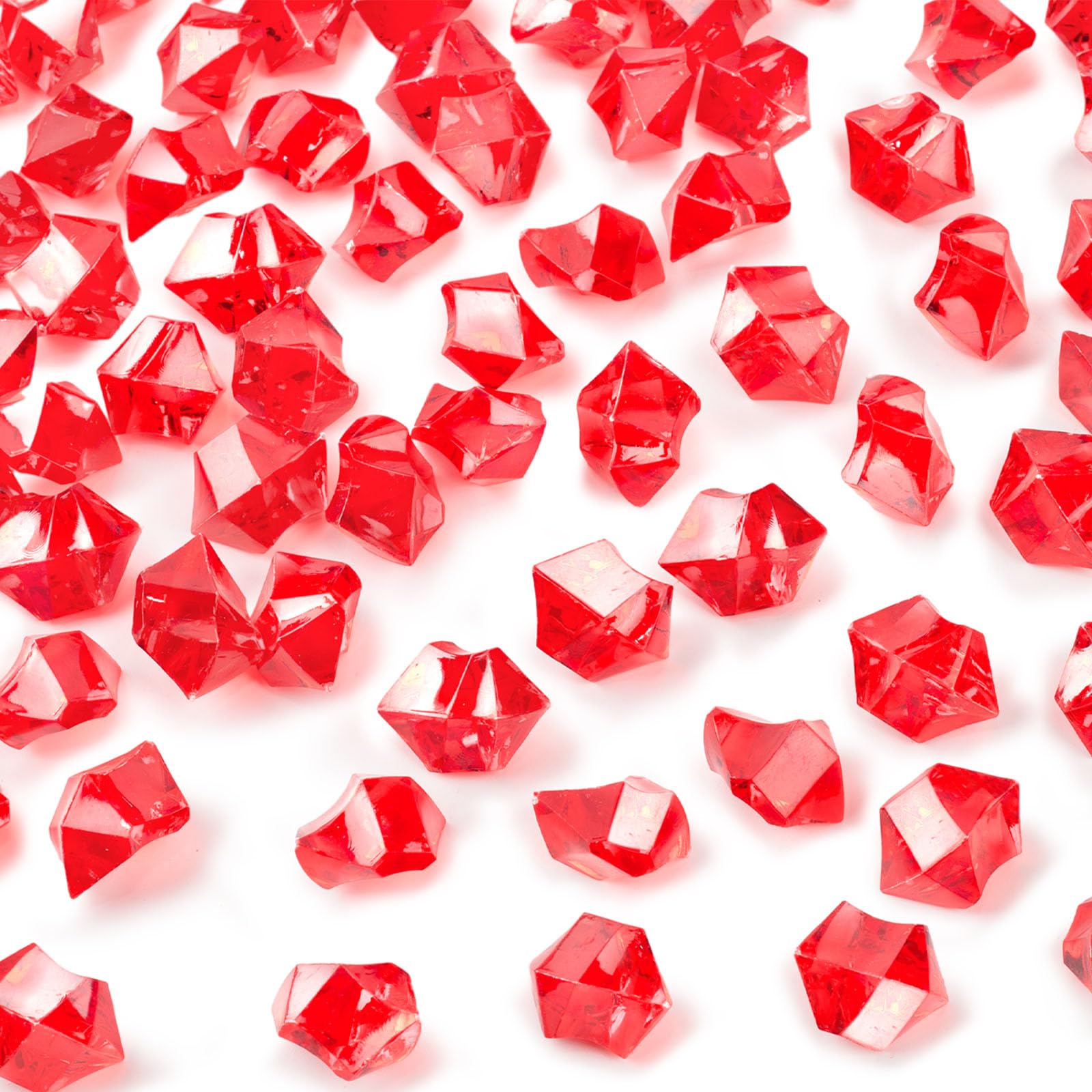 Red Fake Ice Rocks, 150PCS Acrylic Gems Crystals Plastic Diamonds Centerpiece for Vase Fillers Wedding Party Table Scatter Decorations
