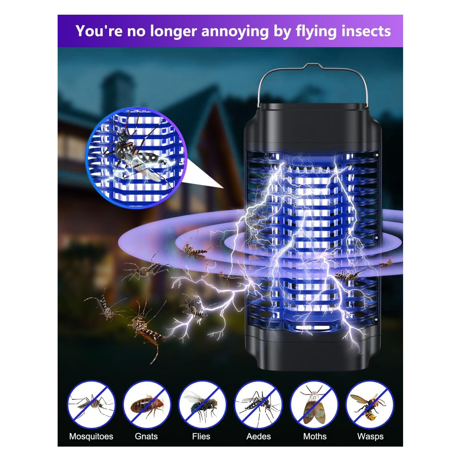 Outdoor Indoor Bug Zapper Elektryczna pułapka na komary Wodoodporna do domu podwórka Ogród Patio Kemping