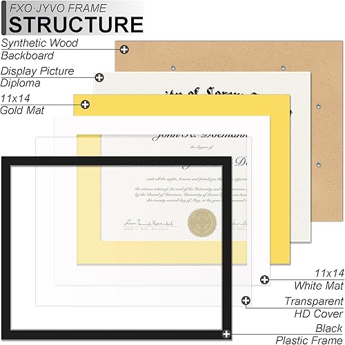 Miniatura 2 de Fxojyvo Juego de 3 marcos para diploma negros de 11 x 14 pulgadas, exhibe documentos de 8.5 x 11 pulgadas con paspartú o de 11 x 14 pulgadas sin