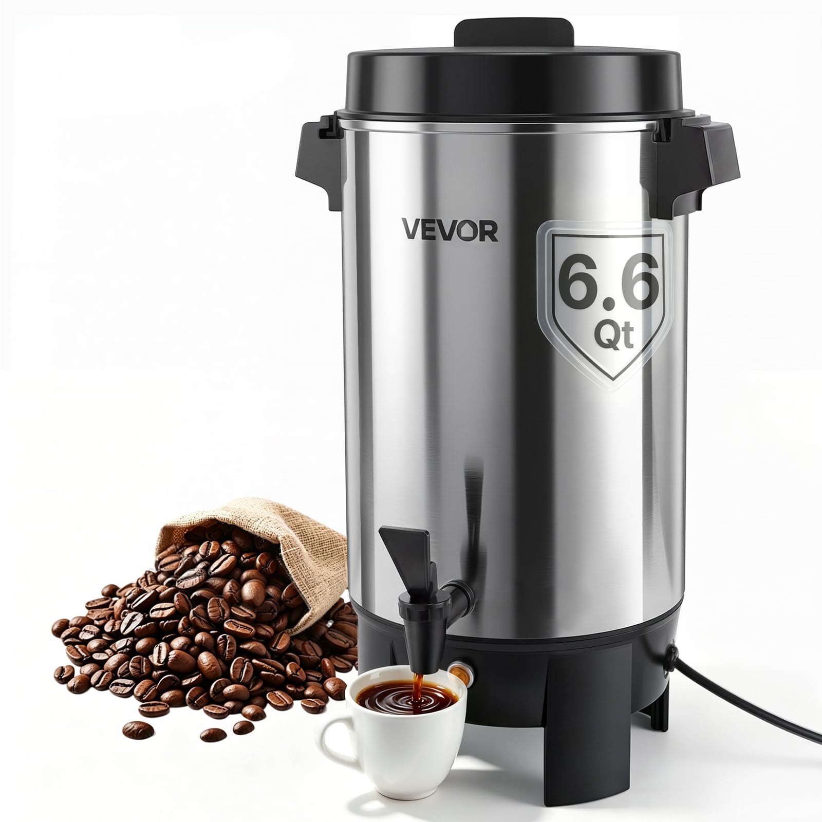 VEVOR Percolateur à Café 6,3 L 42 Tasses Distributeur de Boissons Chaudes, Pour Thé Chocolat Bureau Restauration Fête, Marmite à Vin Chaud 84-94 ℃, Fontaine à Café Infusion Rapide, Robinet Anti-goutte