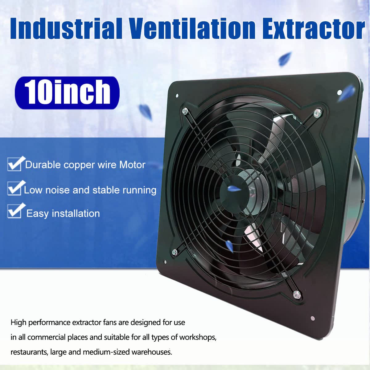 Ventilador axial de 250 mm Extractor de Aire Ventiladores Axial, 1850 m³/h, ventilador de metal industrial, para cocina y baño, para techo y pared, tablero 300x300 mm, 100 W