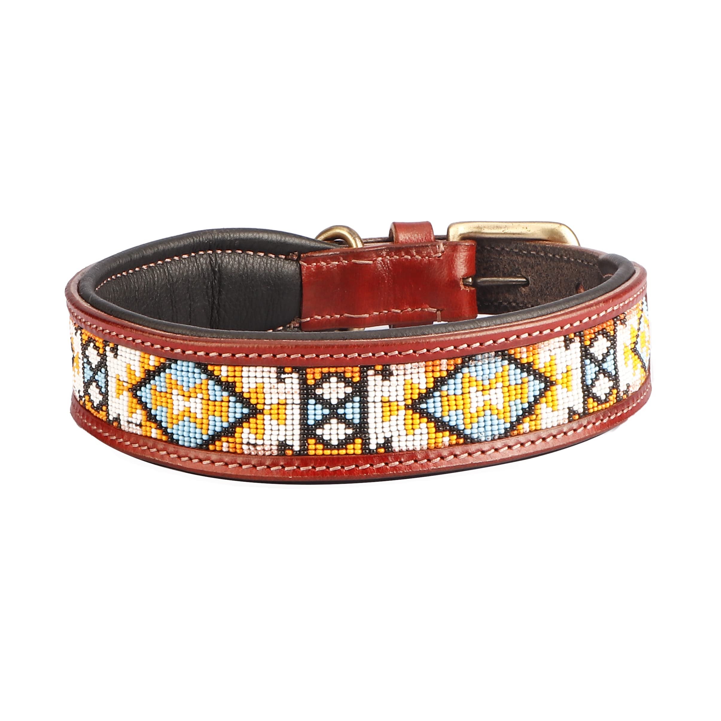 Sparrow Daughter Leather Beaded Dog Collar for All Breeds | Comfortable Neck Belt with Adjustable Buckle- Red (18X1.5 Inch) (B0C2CVRTXS) Amazon Price History, Amazon Price Tracker