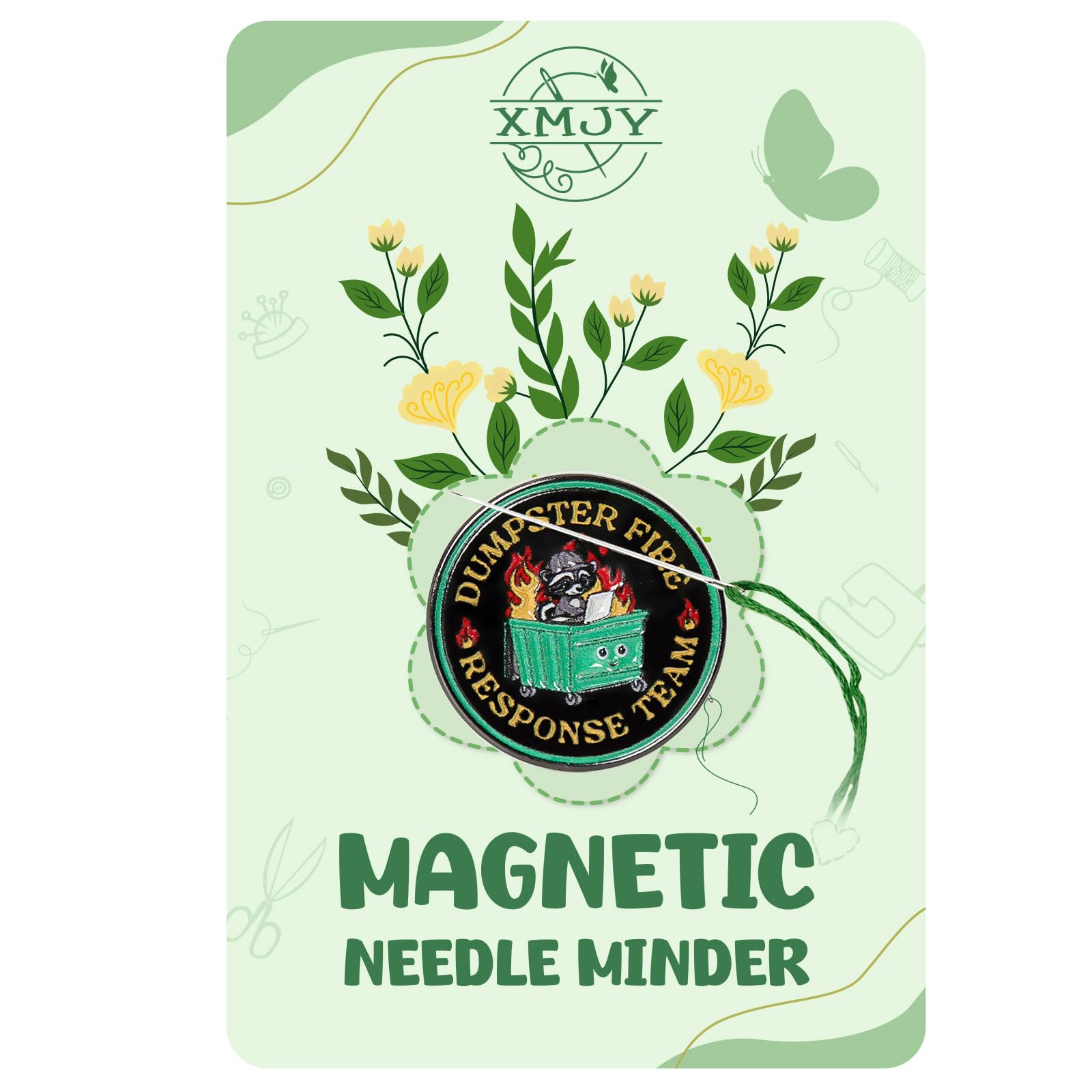 XMJY Funny Needle Minder for Cross Stitch, Dumpster Fire Response Team Needle Minder Magnet for Organizing, Embroidery Sewing Needle Holder Needlework Accessories