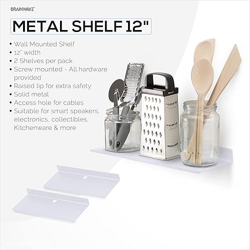 Miniatura 4 de BRAINWAVZ Paquete de 2 estantes flotantes de pared de metal de 6 pulgadas para libros, organizador, altavoces, plantas, cámaras, libros, exhibición