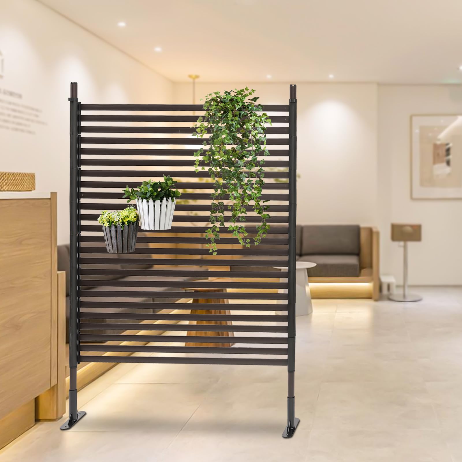 Metal Privacy Screen with Stand 4 ft W x 5 ft H,Outdoor Freestanding Privacy Screen and Panels for Outside Garden Backyard(43.5'' W x 59'' H)