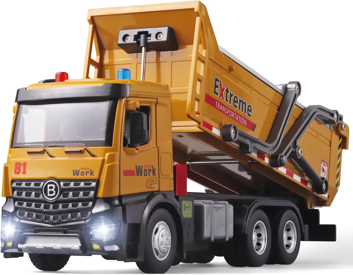 子供用ダンプトラックおもちゃ メタルダイキャスト建設トラック、模擬音とライト付き建設玩具 ダンプトラックおもちゃ 開閉可能なリアフー